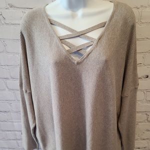 JODIFL CRISS CROSS VNECK SWEATER GRAY SIZE S/M
